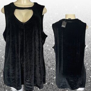 Torrid +2 Black Velour Choker Neckline Curved Hemline Sleeveless Pullover Top